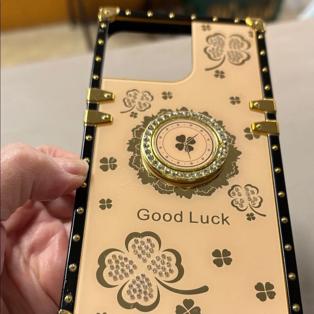Good Luck Clover Phone Case - Black and Gold